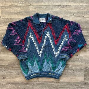Vintage 90s Coogi 3D Multicolored Collared Knit Sweater Size Small Hip-hop